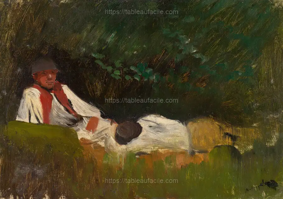 Resting lovers by László Mednyánszky apercu
