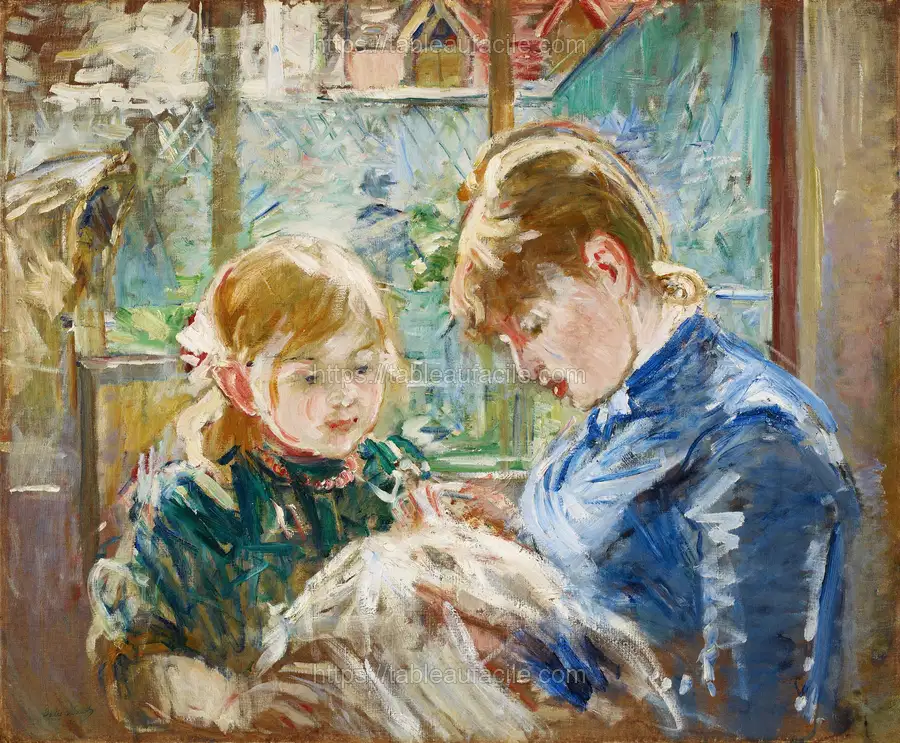 The Artist_s Daughter, Julie, with her Nanny (1884) vintage painting by Berthe Morisot apercu