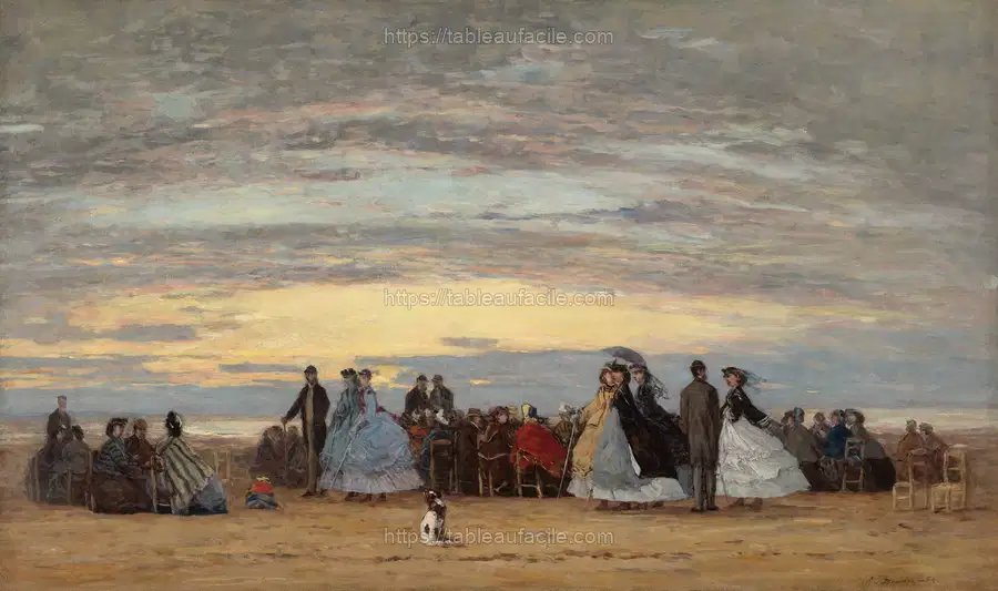 The Beach at Villerville (1864) impressionism by Eugène Boudin apercu