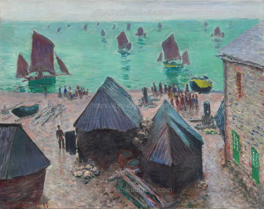 The Departure of the Boats, Étretat (1885) by Claude Monet apercu
