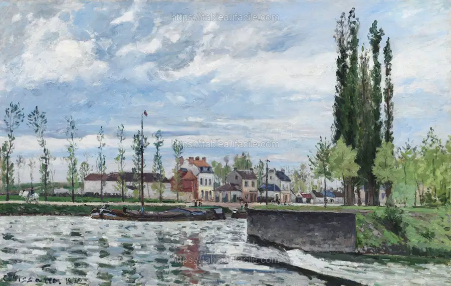 The Lock at Pontoise (1872) by Camille Pissarro apercu