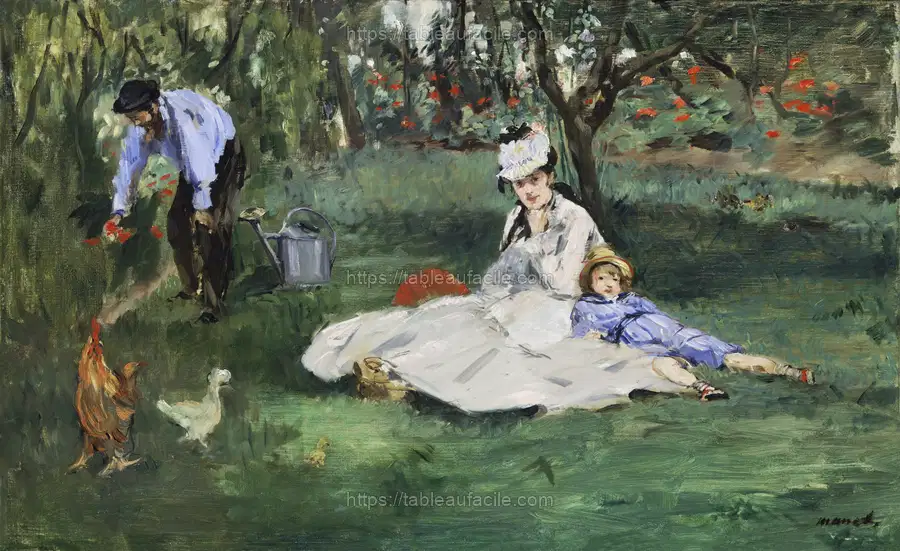The Monet Family in Their Garden at Argenteuil (1874) Édouard Manet apercu