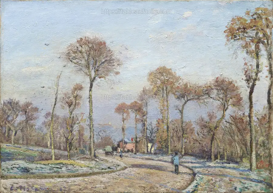 The Road to Versailles, Louveciennes Morning Frost (1871) Camille Pissarro apercu