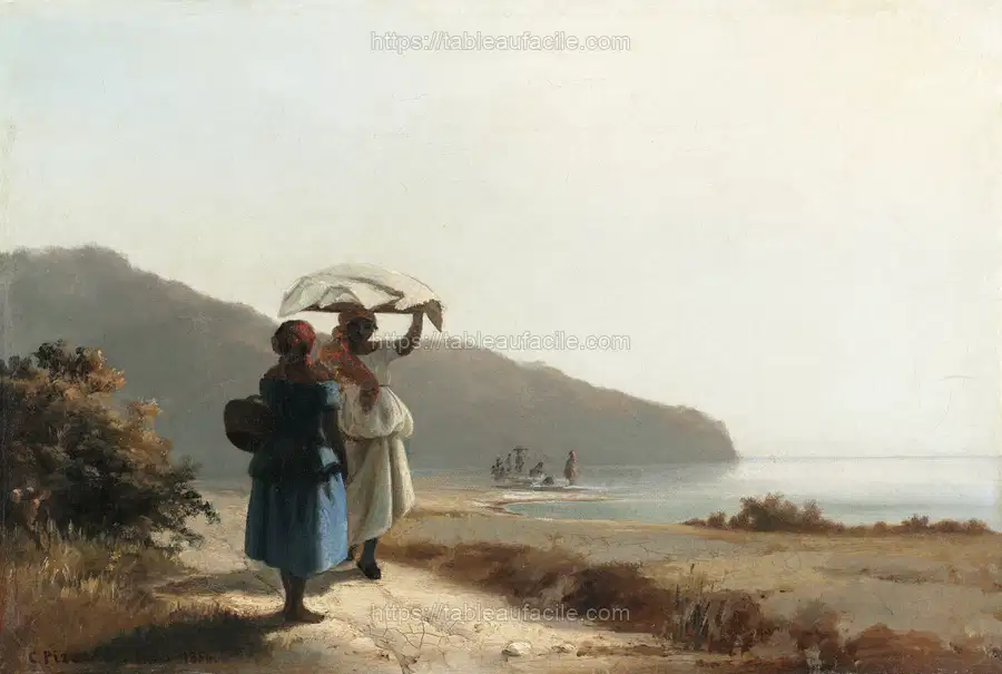 Two Women Chatting by the Sea, St. Thomas (1856) by Camille Pissarro apercu