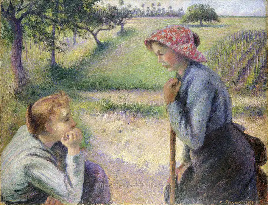 Two Young Peasant Women (1891–92) by Camille Pissarro apercu