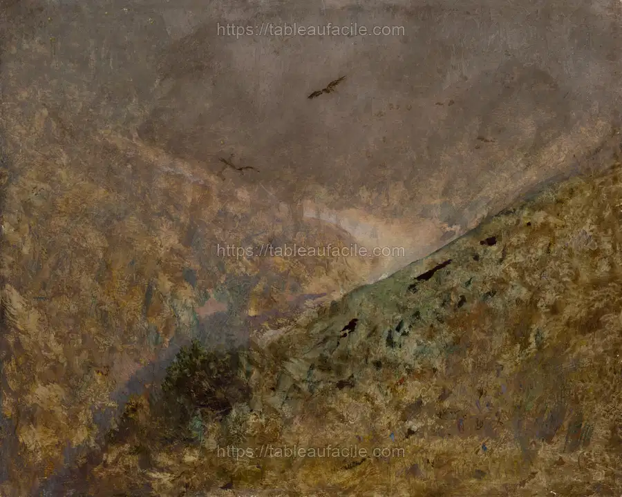 Valley with birds of prey by László Mednyánszky apercu