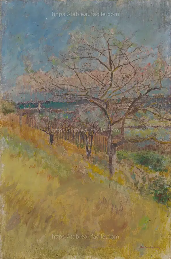 Valley with trees in bloom by László Mednyánszky apercu