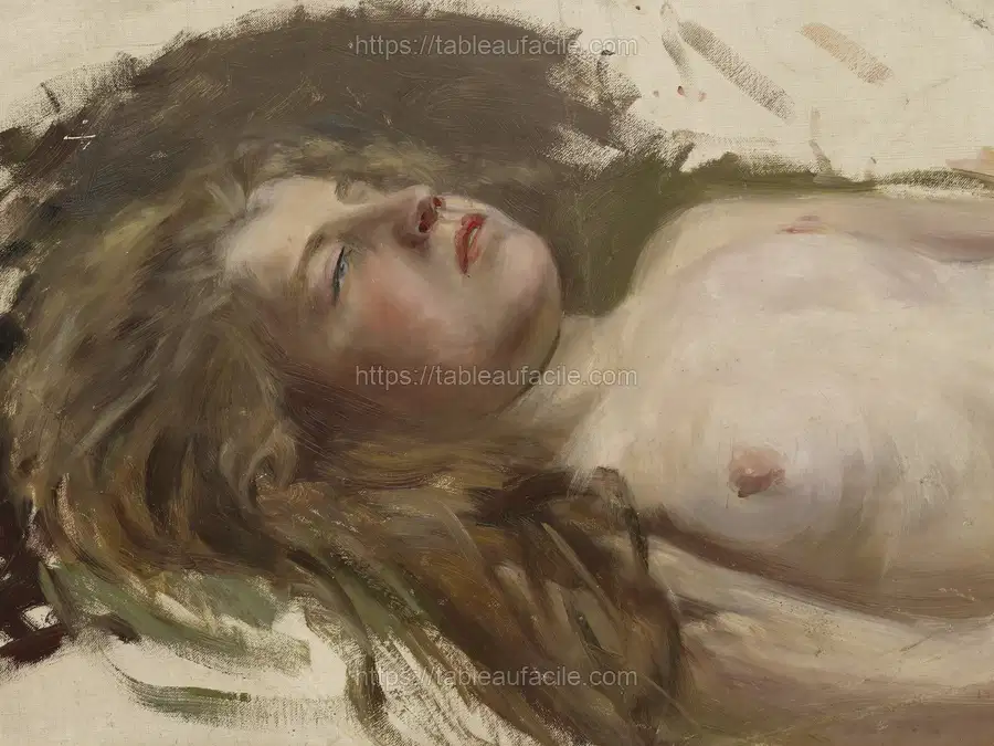 Varisevien lehtien tanssi (makaavan naisen rintakuva) (luonnos), 1894 - 1896, by Thorsten Wasastjerna apercu