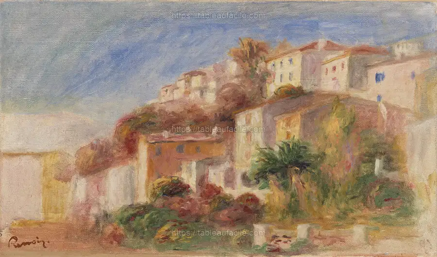 View from the Garden of the Post Office, Cagnes (Village vu du jardin de la poste, Cagnes) by Pierre Auguste Renoir apercu