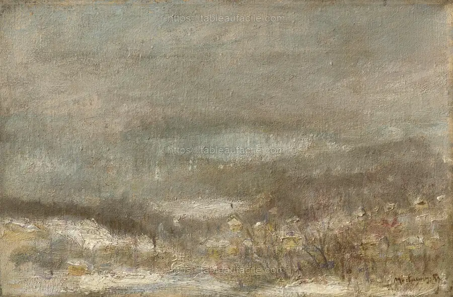 Winter bleak landscape by László Mednyánszky apercu