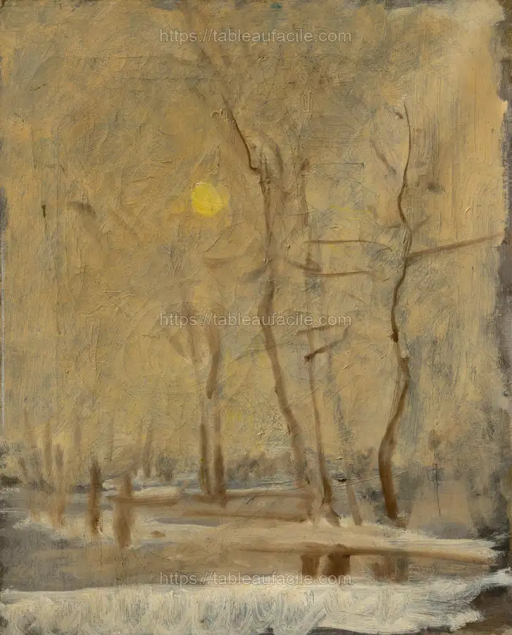 Winter sun in a landscape with a brook. by László Mednyánszky apercu