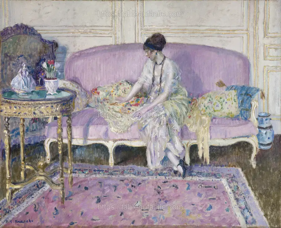 Woman Seated on Sofa in Interior (1912–14) Frederick Carl Frieseke. apercu