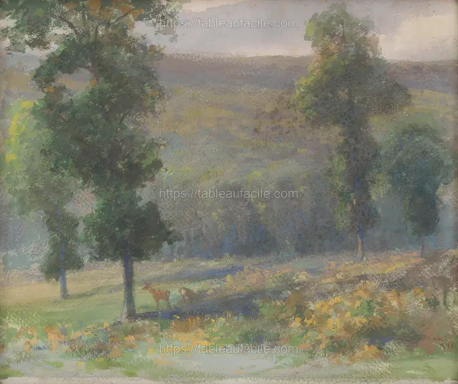 Woodland with deer by Lajos Csordák apercu