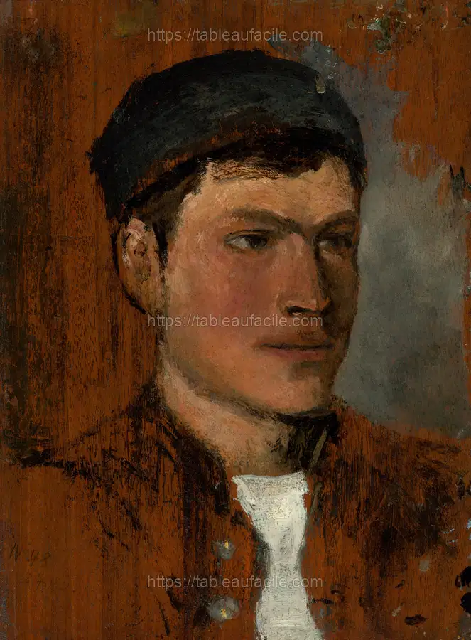 Young man with a white cravat by László Mednyánszky apercu