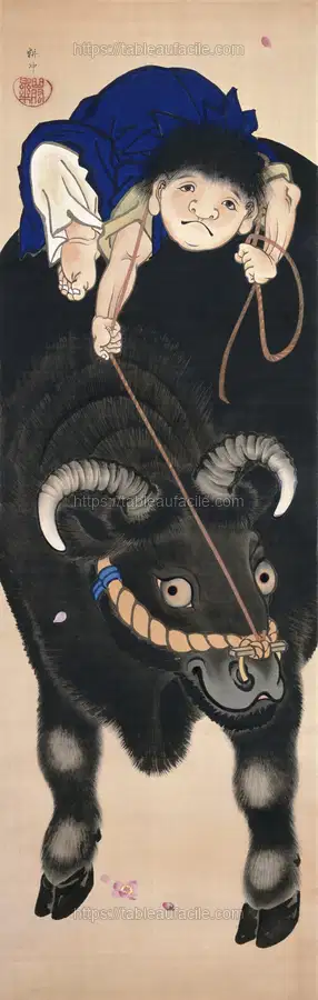 Boy on a bull (19th century) painting by Ueda Kochu apercu