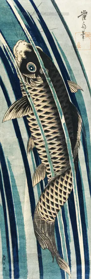 Carp Ascending a Waterfall (1830) by Keisai Eisen apercu