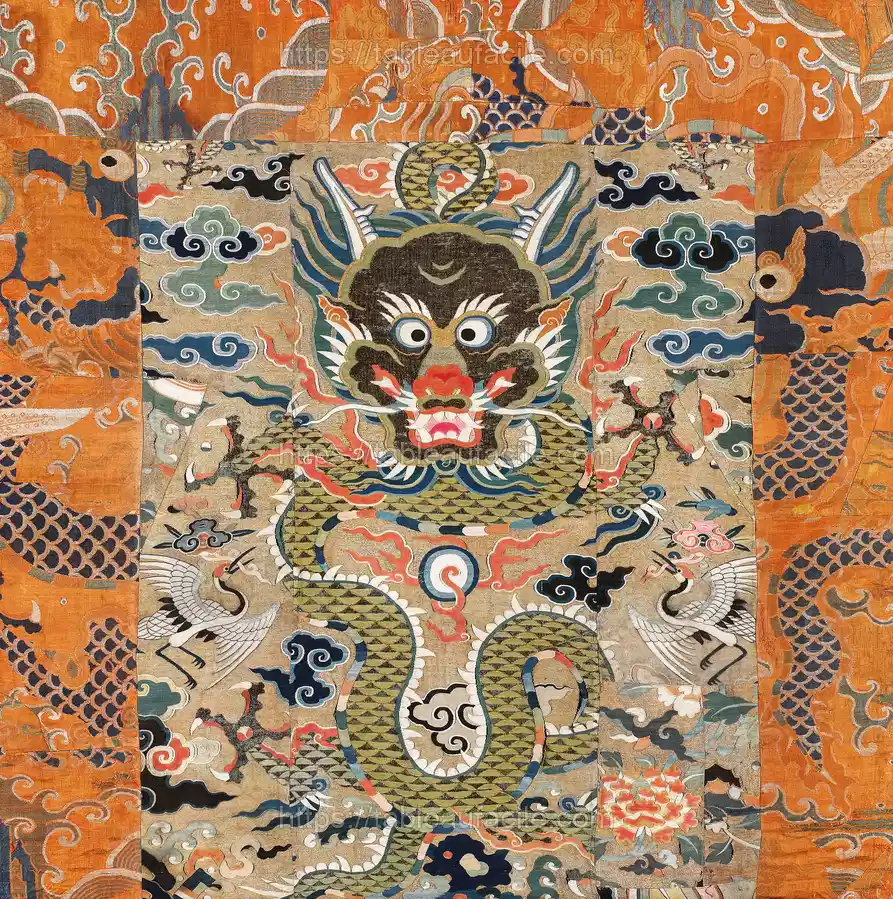 Chinese dragon textile fragment (18th century) vintage textile apercu