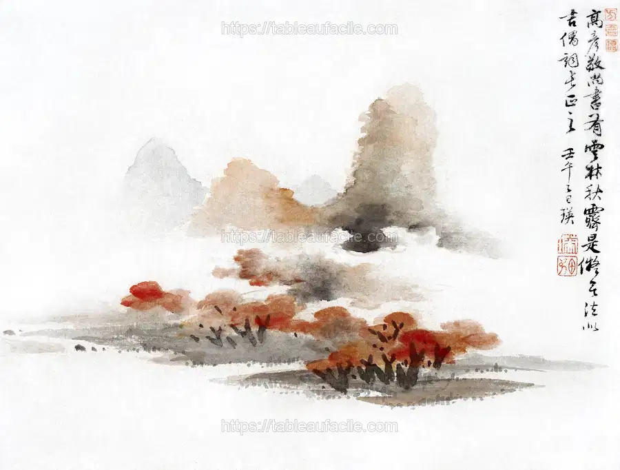 Chinese landscape (1248-1310) vintage painting by Lan Ying apercu