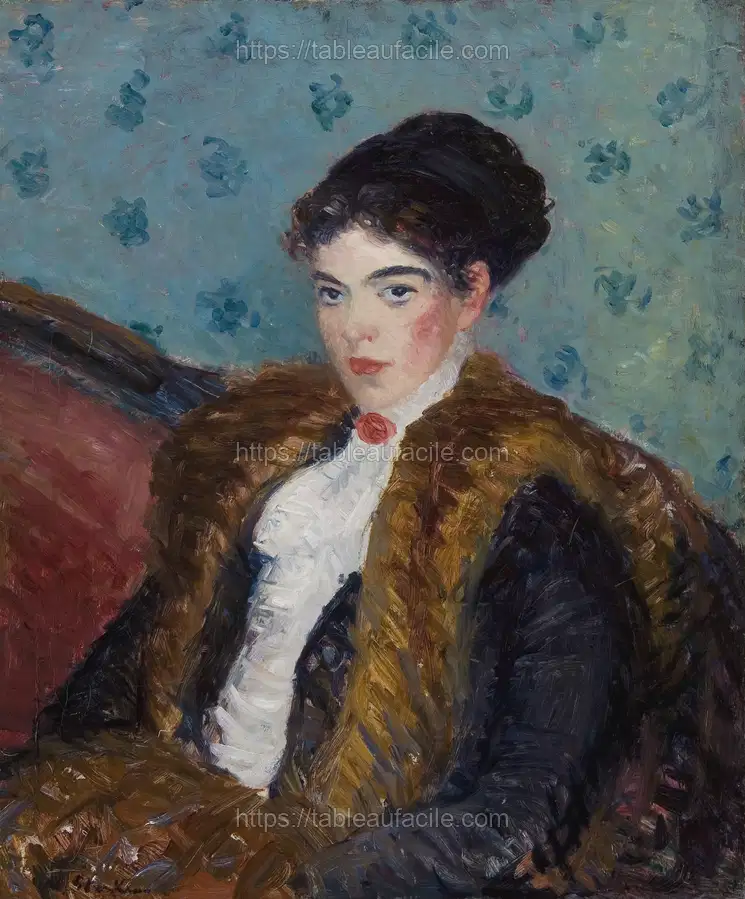 Girl with Fox Furs by William James Glackens apercu
