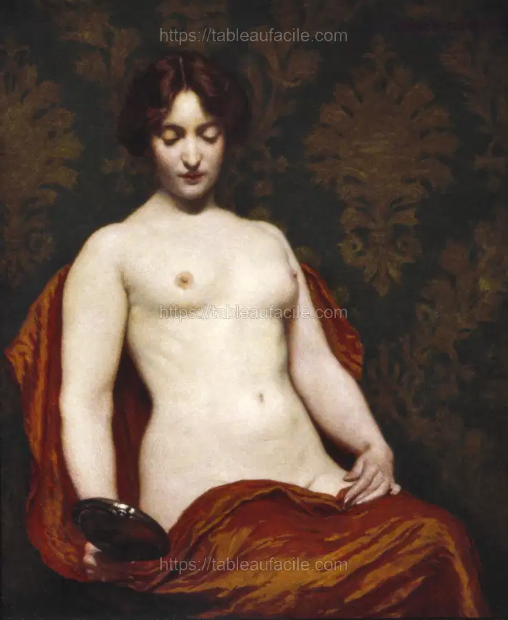 Naked woman showing her breasts, vintage erotic art. The Silver Hand Glass (1907) by Kenyon Cox apercu
