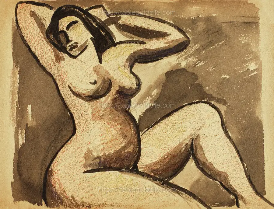 Naked woman showing her breasts, vintage nude illustration. Female Nude by Carl Newman apercu