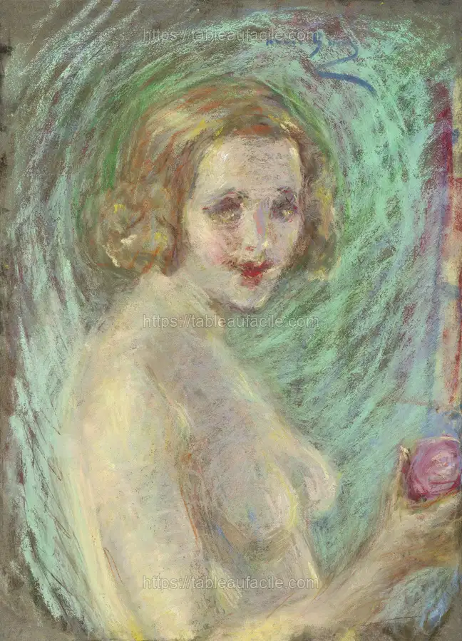 Naked woman showing her breasts, vintage nude illustration. Nude with Fruit by Alice Pike Barney apercu