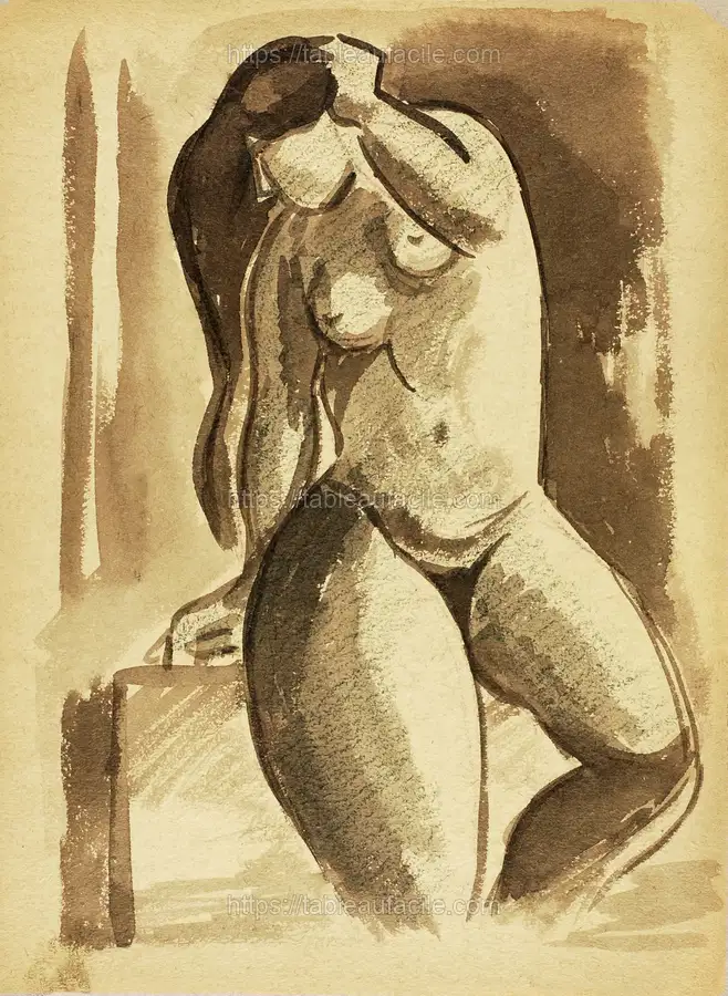 Naked woman showing her breasts, vintage nude illustration. Standing Female Nude by Carl Newman apercu
