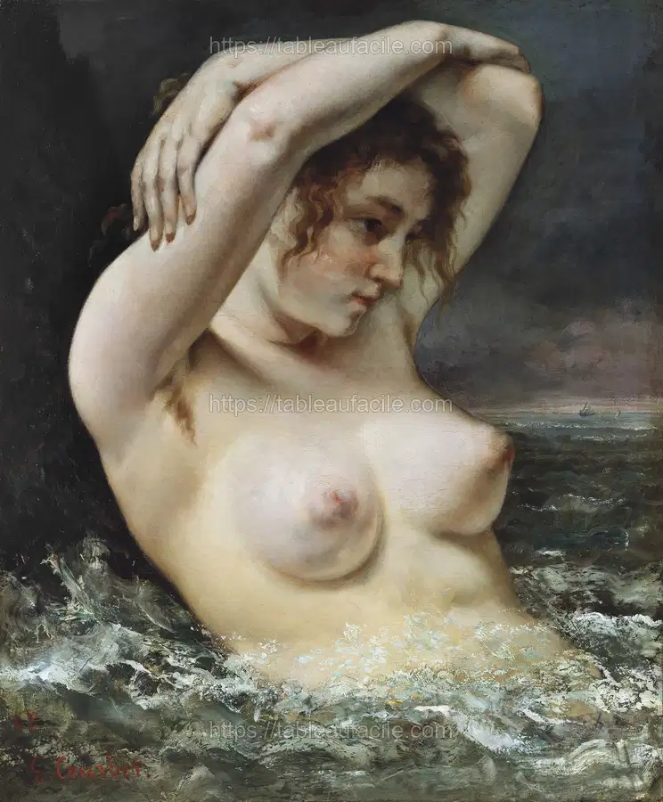 Naked woman showing her breasts, vintage nude illustration. The Woman in the Waves (1868) by Gustave Courbet apercu