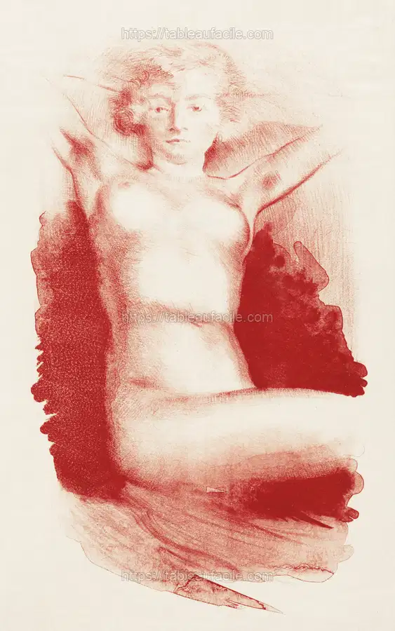 Naked woman showing her breasts, vintage nude illustration. Zittende naakte vrouw (1891–1936) by Huib Luns apercu