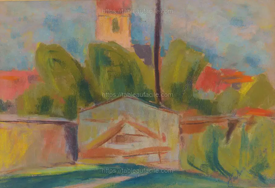 Village with a church by Zolo Palugyay apercu