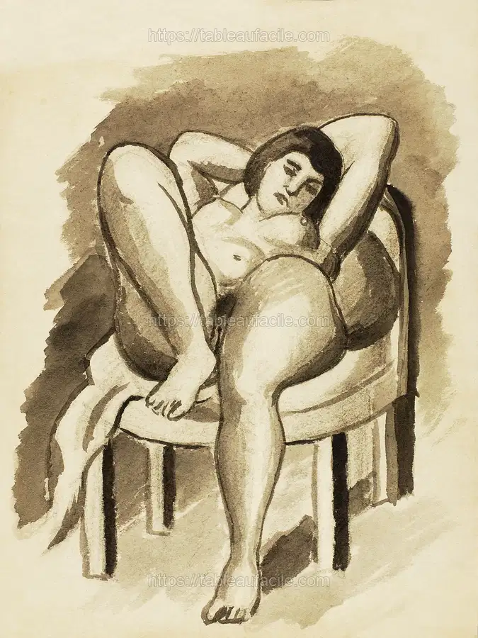 Vintage erotic nude art of a naked woman. Seated Female Nude by Carl Newman apercu