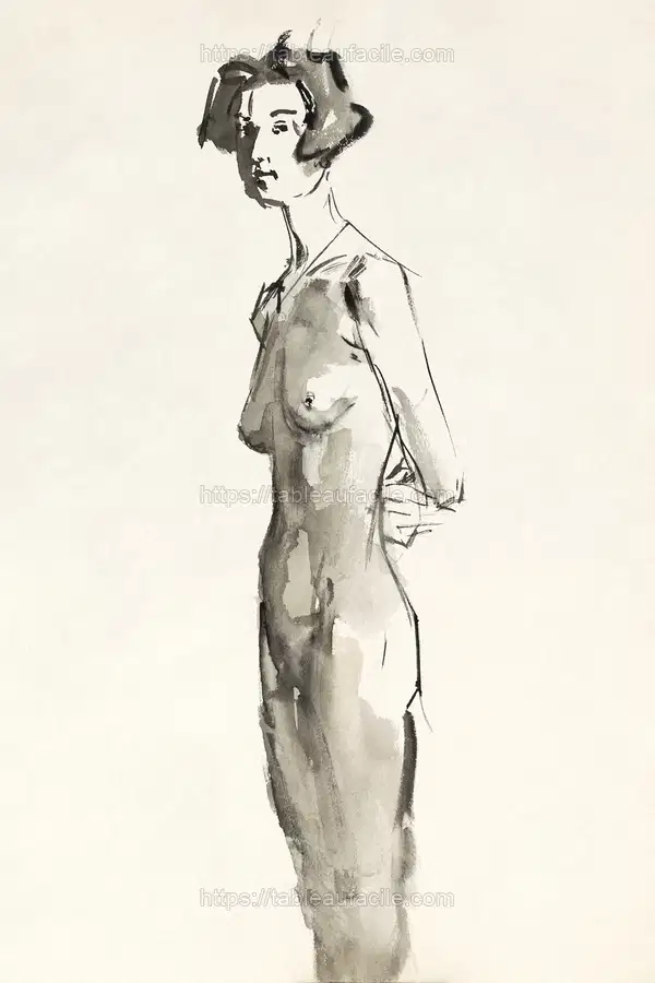 Vintage erotic nude art of a naked woman. Standing Female Nude (1915–1934) by Isaac Israels apercu