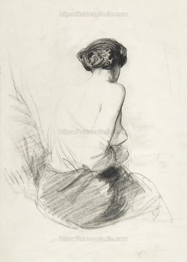 Vintage erotic nude art of a naked woman. Woman Seated, Seen from Back by Paul Gavarni apercu