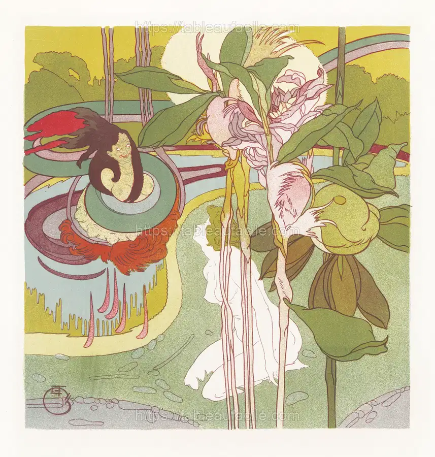 Vrouw krijgt visioen in een tuin (1897) by Georges de Feure apercu