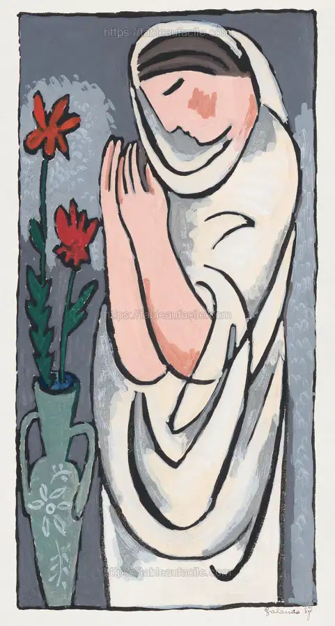 Woman and flower (1937), vintage painting by Mikulas Galanda apercu