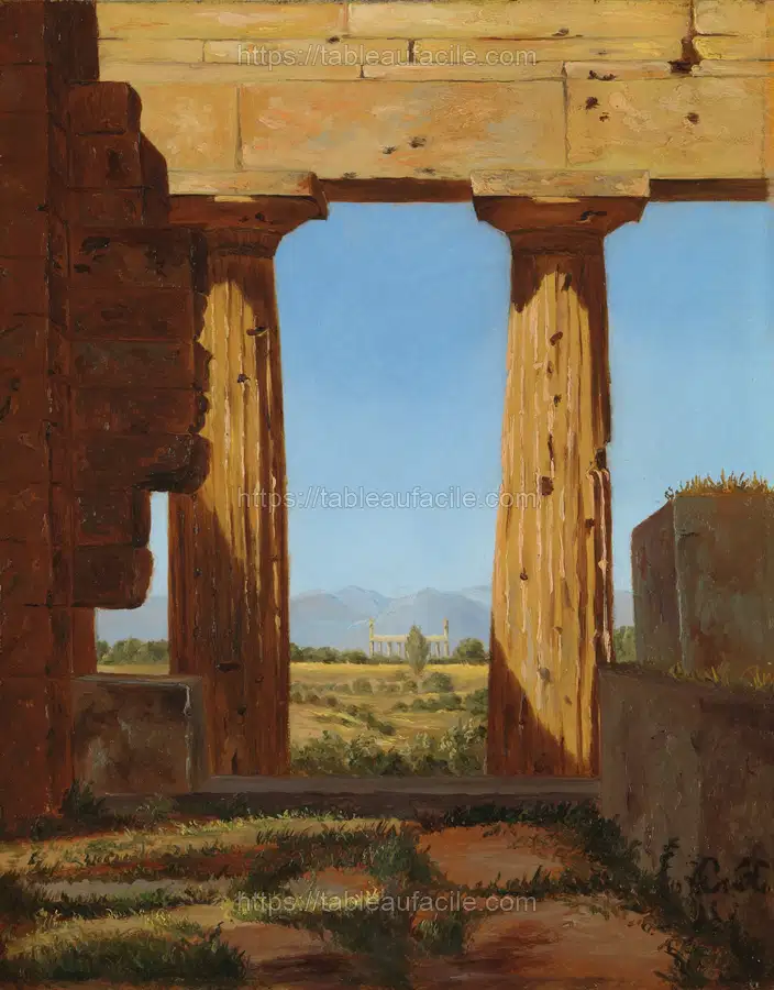 Columns of the Temple of Neptune at Paestum by Constantin Hansen apercu