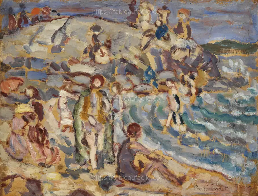 Beach Scene and Hill by Maurice Brazil Prendergast apercu