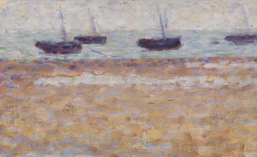 Four Boats at Grandcamp (Quatre bateaux Ã  Grandcamp) by Georges Seurat apercu