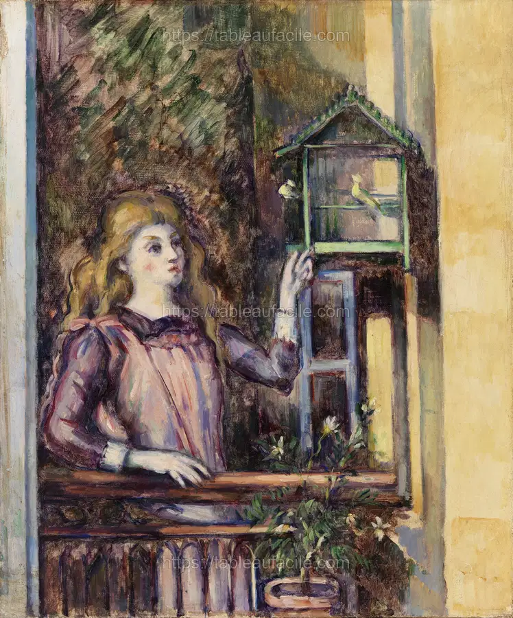 Girl with Birdcage (Jeune fille à la volière) (ca. 1888) by Paul Cézanne apercu
