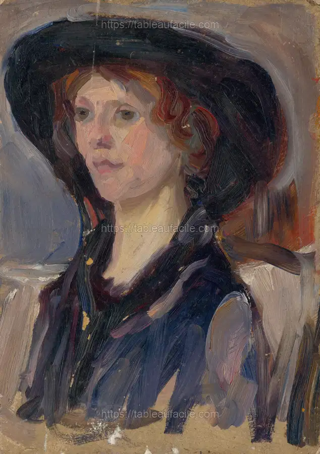 Head study of a girl in a hat apercu