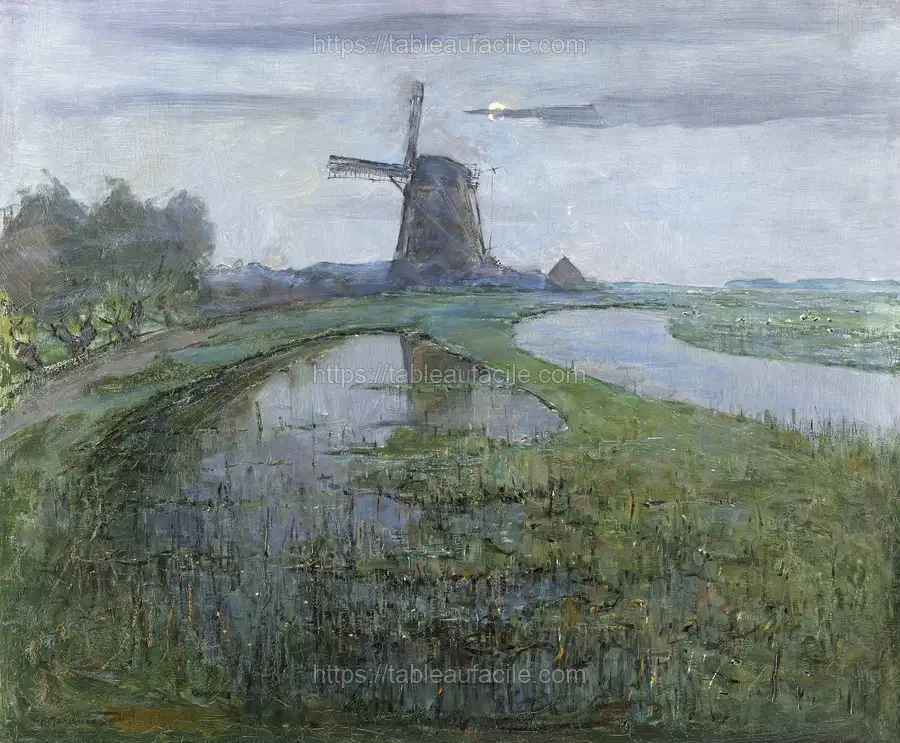 Oostzijdse Mill along the River Gein by Moonlight (1903)  Piet Mondrian apercu