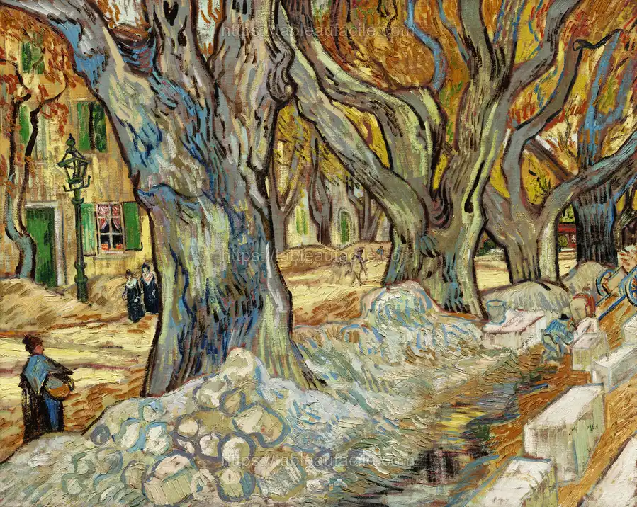 The Large Plane Trees (Road Menders at Saint-Rémy) (1889) by Vincent Van Gogh apercu