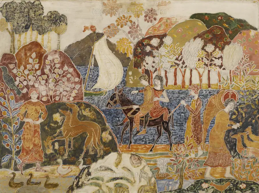 Two Figures on a Mule by Charles Prendergast apercu