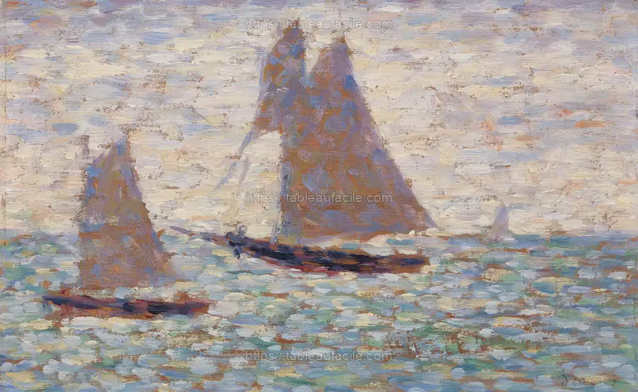 Two Sailboats at Grandcamp (Deux voiliers Ã  Grandcamp) by Georges Seurat apercu
