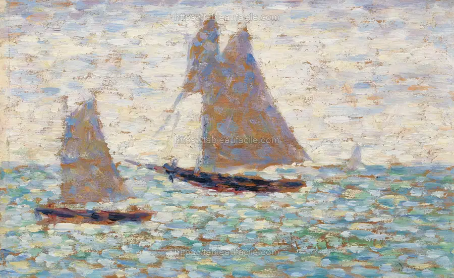 Two Sailboats at Grandcamp (Deux voiliers Ã Grandcamp) (ca. 1885) by Georges Seurat apercu
