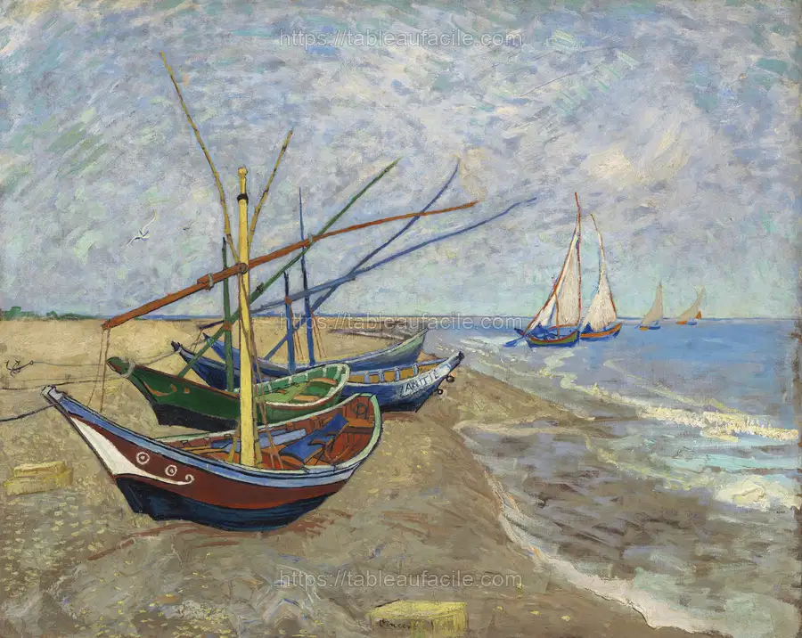 Vincent van Gogh_s Fishing Boats on the Beach at Saintes-Maries (1888) apercu