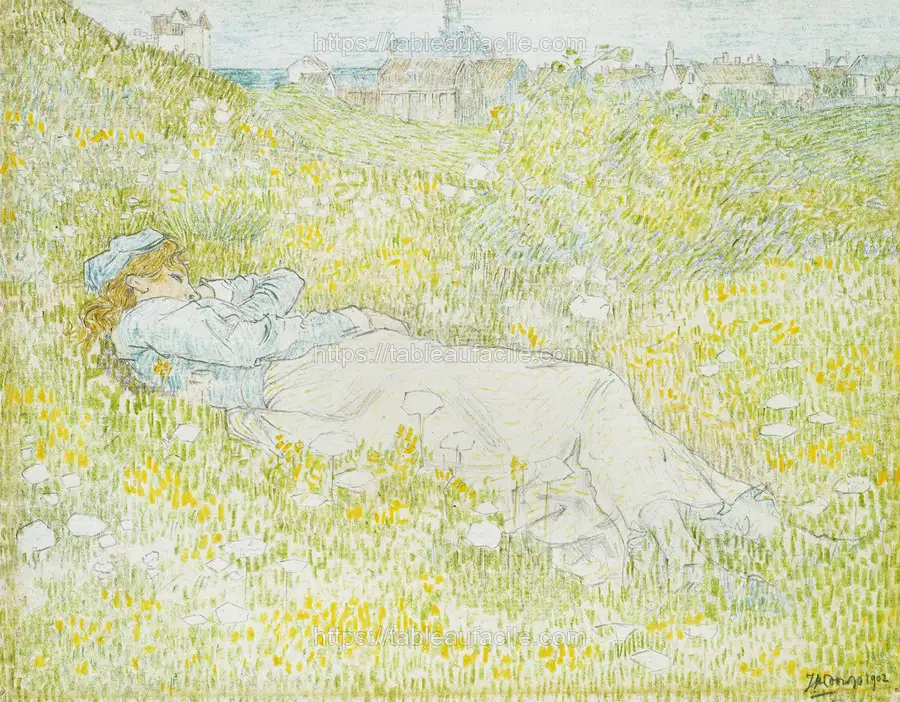 Woman Lying in the Dunes near Noordwijk (1902) by Jan Toorop apercu