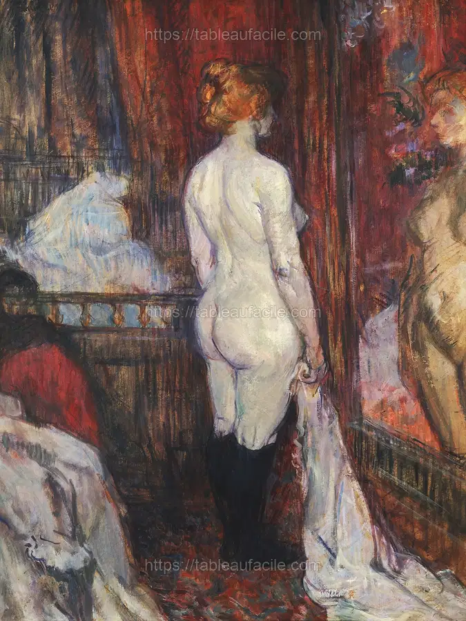 Woman showing her nude bum. Woman before a Mirror (1897) by Henri de Toulouse-Lautrec apercu