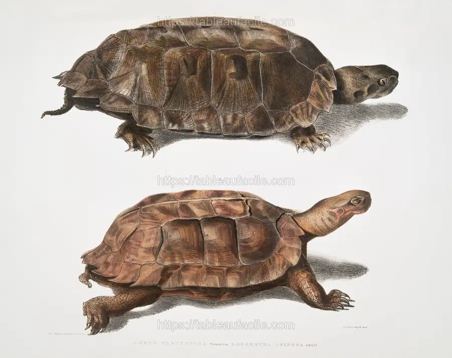 1. Flat Backed Terrapin (Emys platynota)_ 2. Spinose Land Terrapin (Geoemyda spinosa) from Illustrations of Indian zoology apercu