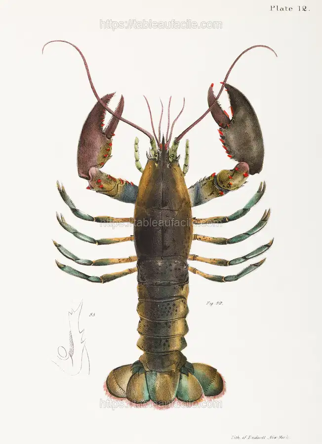 52. & 53. American lobster (Homarus americanus) illustration from Zoology of New york (1842 - 1844) by James Ellsworth De Kay apercu